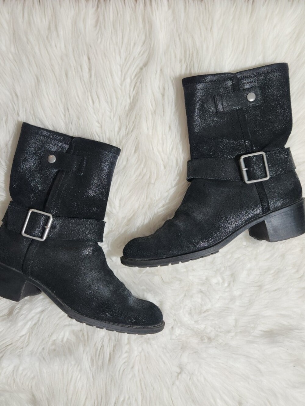 DKNY Black Suede Leather Moto Boots 8